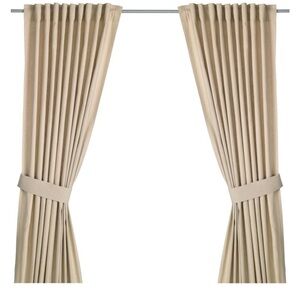Ikea Beige Ingert Curtains with Tie Backs 57 “ x  118” NWT 80% Cotton 20% Flax